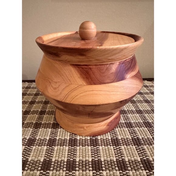 Vintage Handcrafted Wooden Storage Jar With Lid By Rossie Dezern - Picture 2 of 13